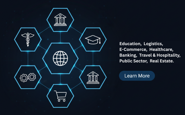 Education, Logistics, E-Commerce, Healthcare, Banking, Travel & Hospitality, Public Sector, Real Estate.